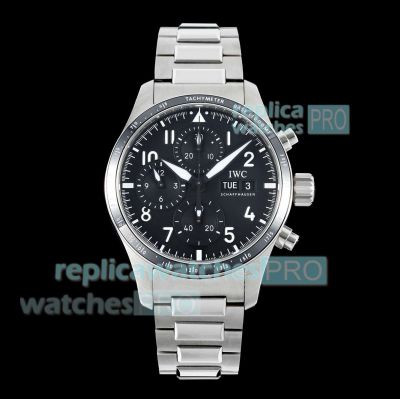 BLS Swiss Clone IWC Pilot's Performance Chronograph 41 AMG Black Face Steel Watch 